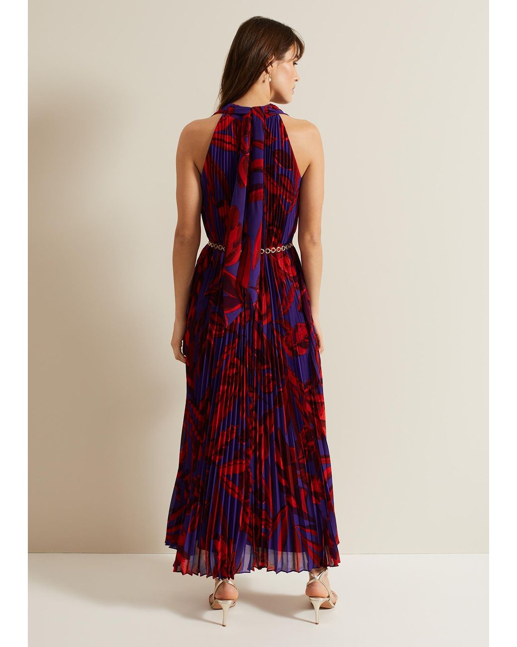 Phase Eight Red Adelaide Pleated Midaxi Dress