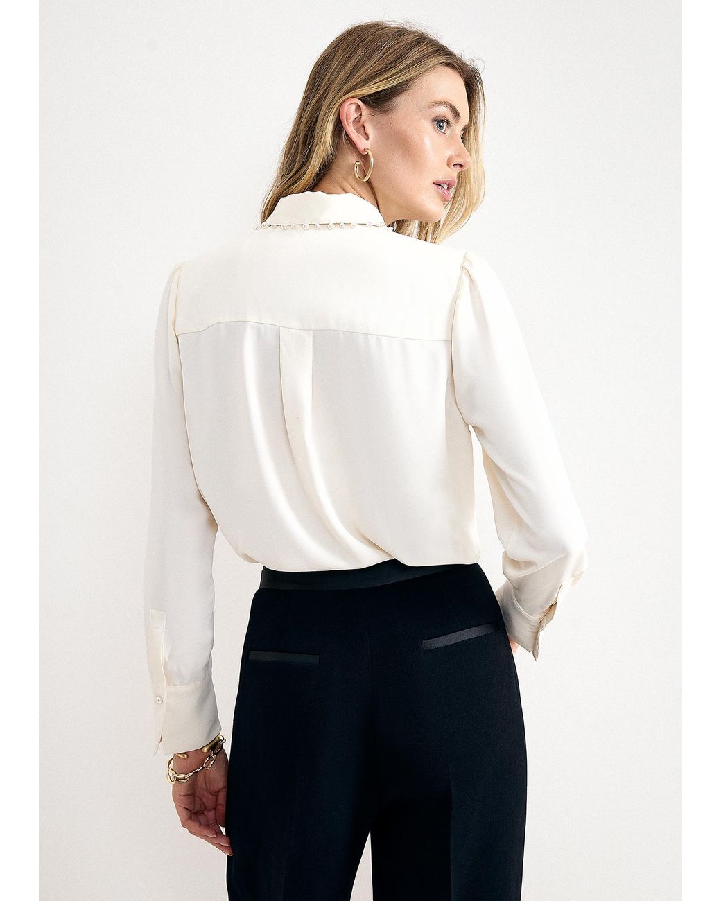 Phase Eight White Maisie Pearl Collar Long Sleeve Shirt