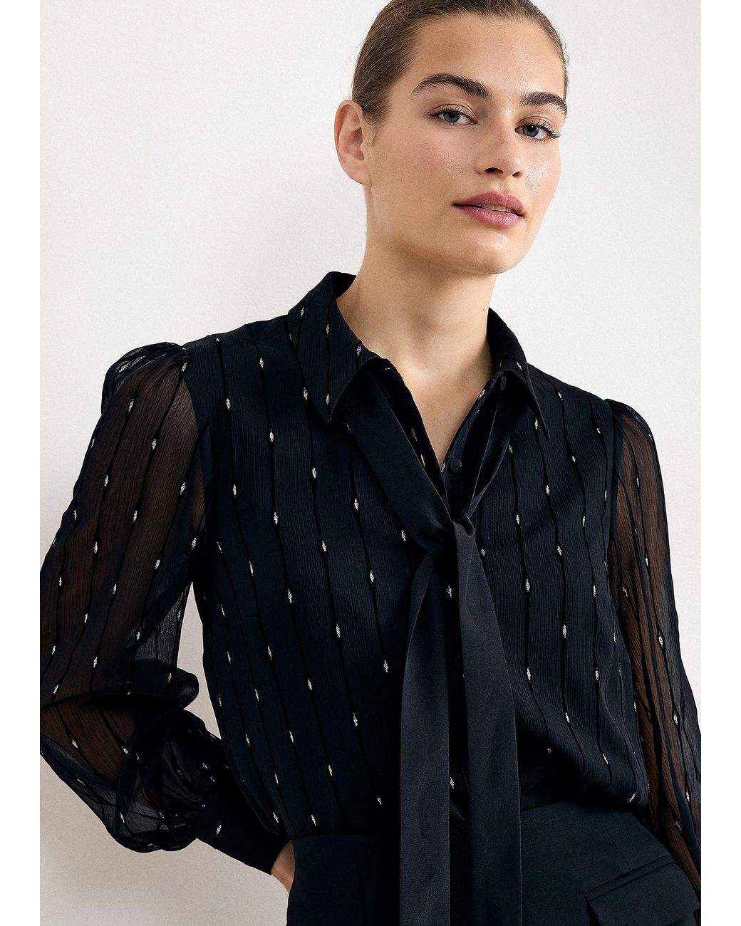 Phase Eight Blue Tessa Sparkle Long Sleeve Blouse