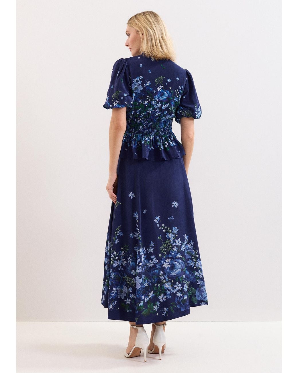 Phase Eight Blue Maeve Floral Print Skirt