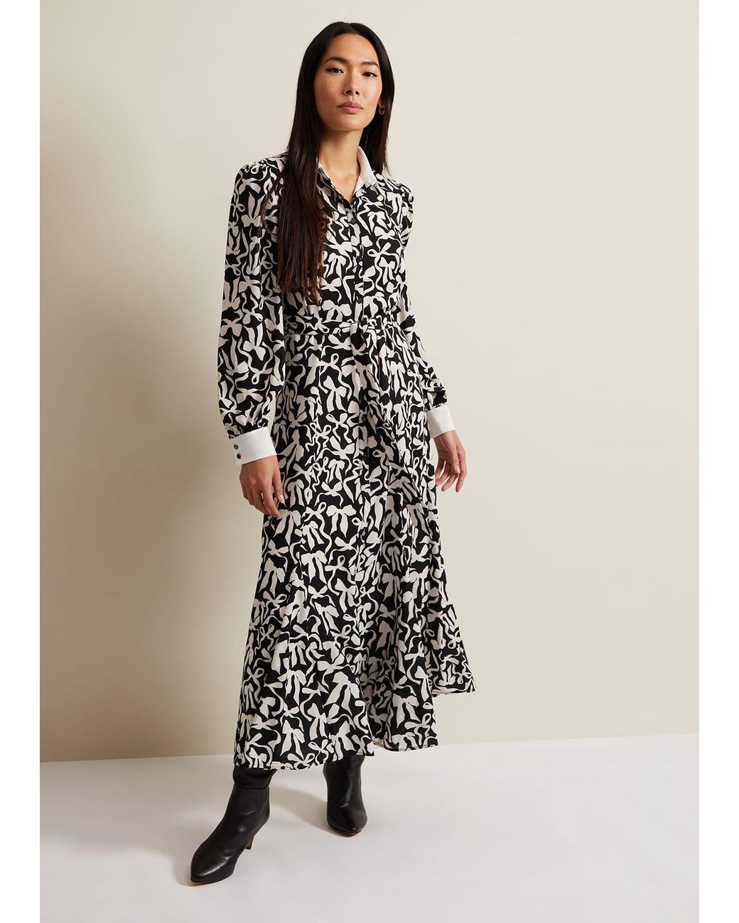 Phase Eight White Bonnie Bow Shirt Midi Dress