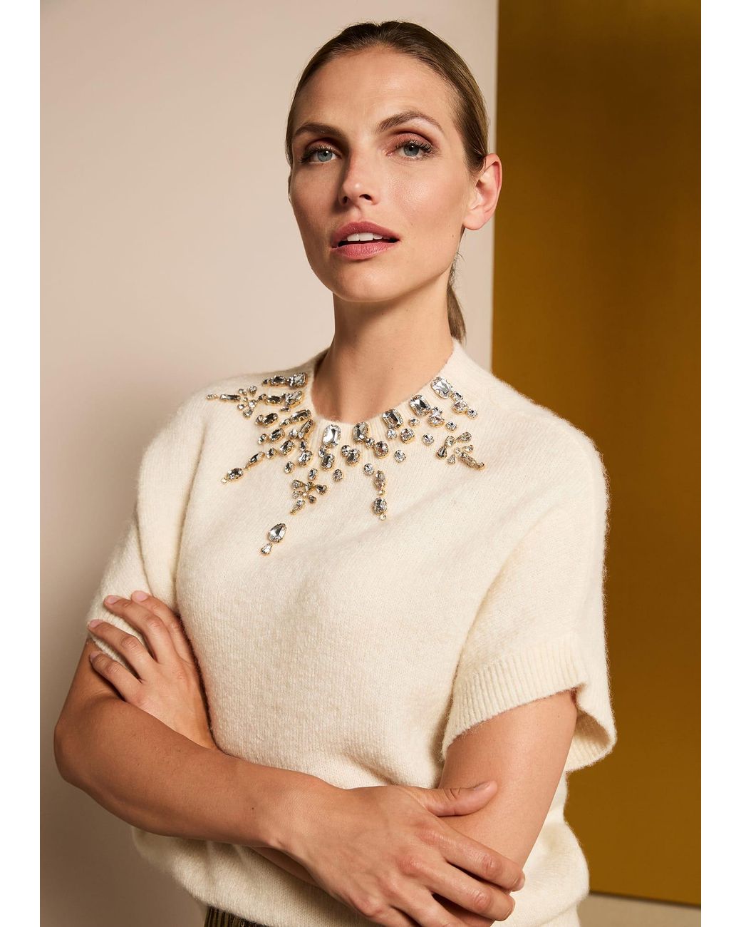Phase Eight Natural Allie Tabard Jewelled Top