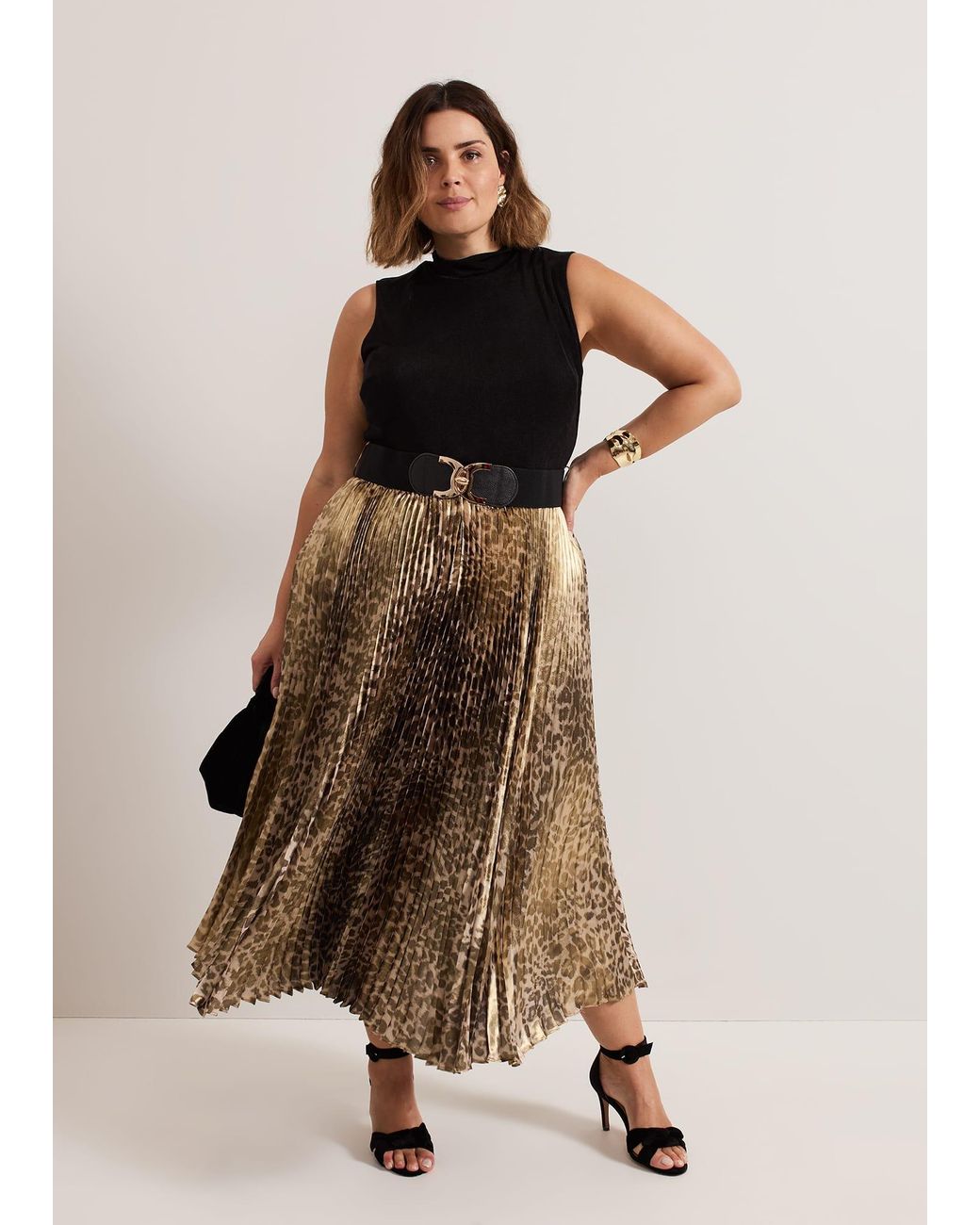 Phase Eight Brown Meloni Jersey Leopard Pleat Midi Dress