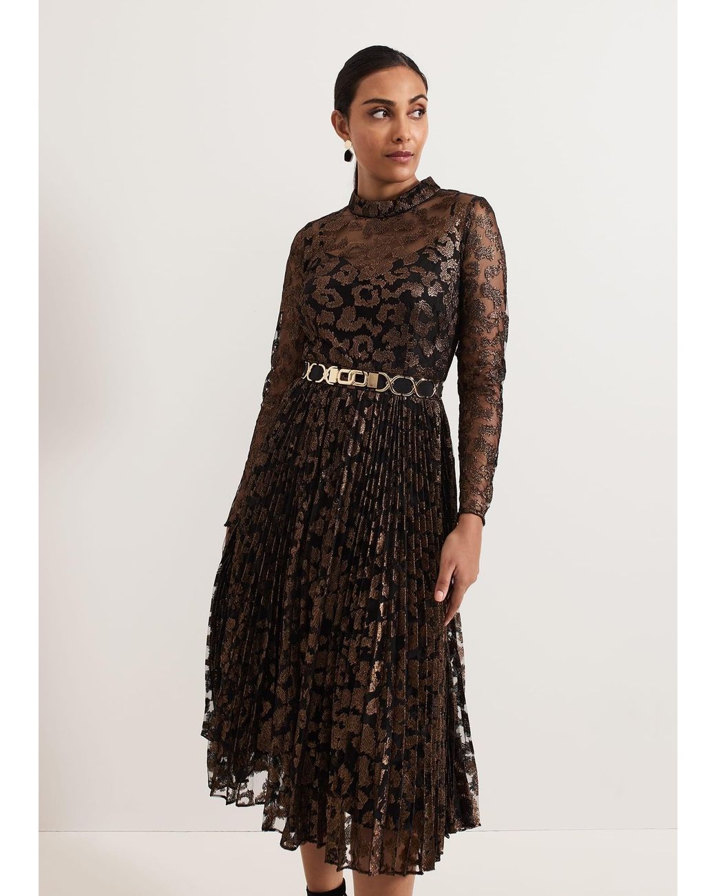 Phase Eight Multicolor Petite Theodora Leopard Pleat Midi Dress