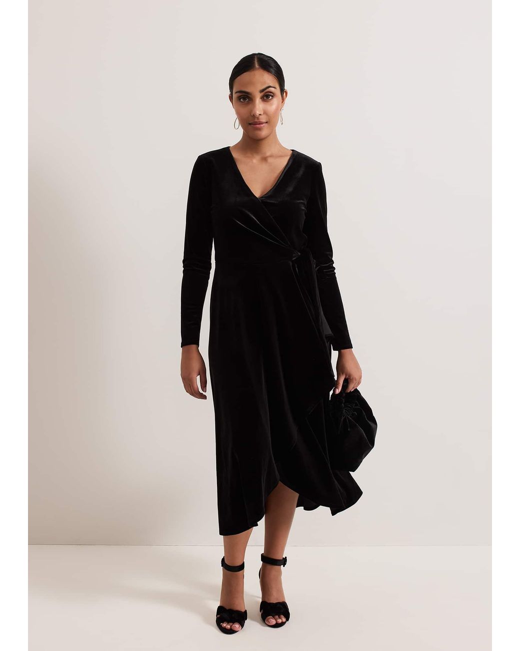 Phase Eight Black Petite Julia Velvet Wrap Dress
