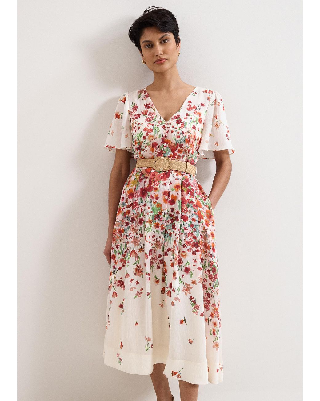 Phase Eight White Lovette Floral Midi Dress
