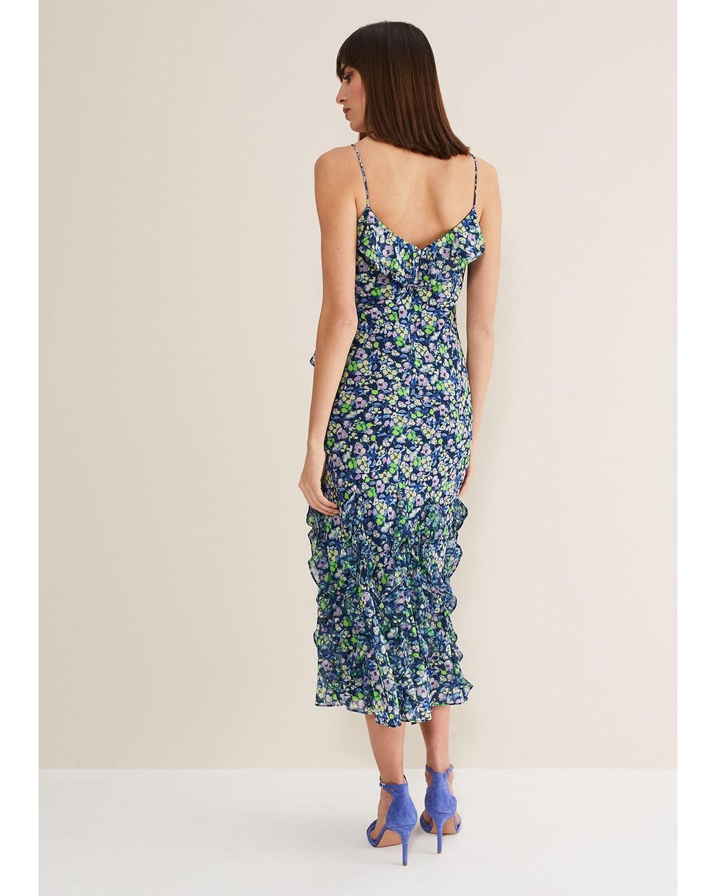 Phase Eight Blue Catira Floral Ruffle Midaxi Dress