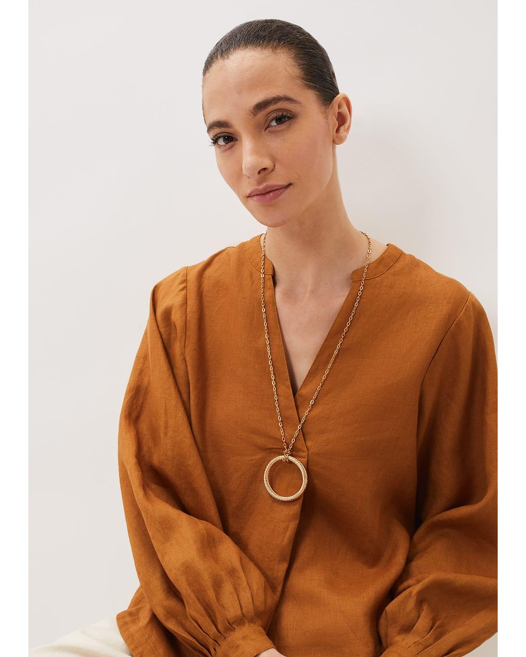 Phase Eight Metallic Long Circle Pendant Necklace