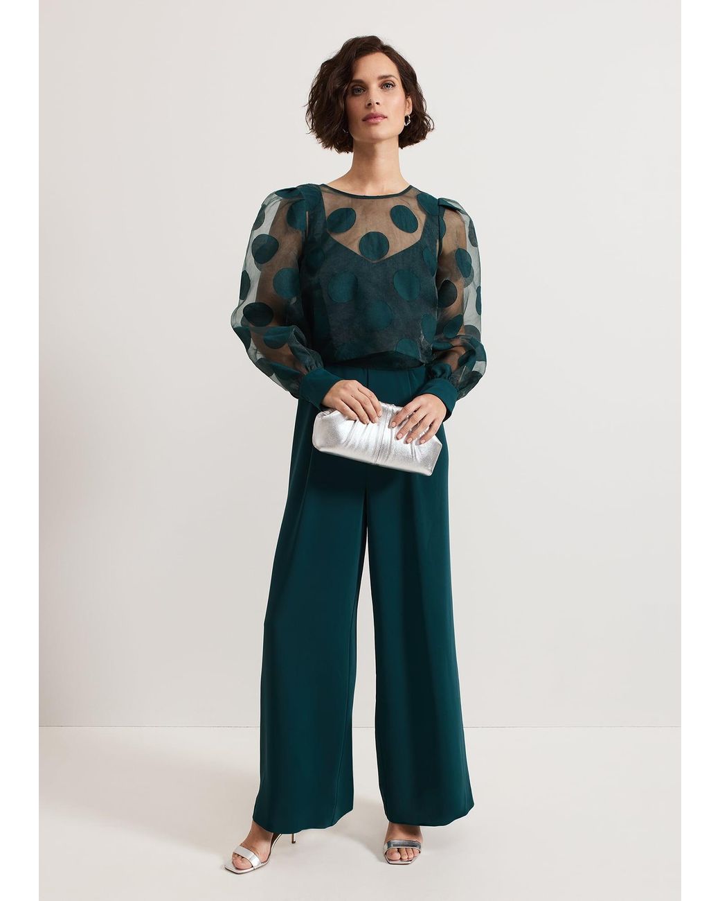 Phase Eight Blue Davina Spot Sheer Wrap Jumpsuit