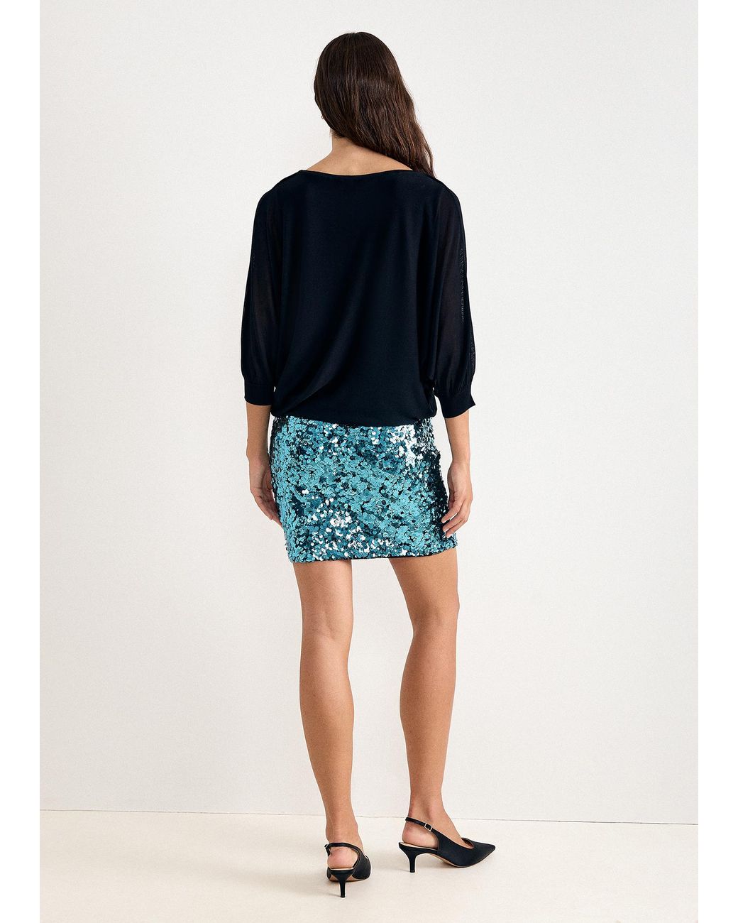 Phase Eight Blue Becca Batwing Sequin Dress