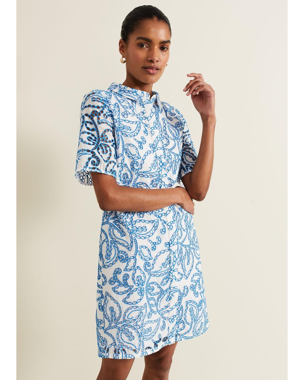 Phase Eight Blue Nicky Broderie Swing Dress