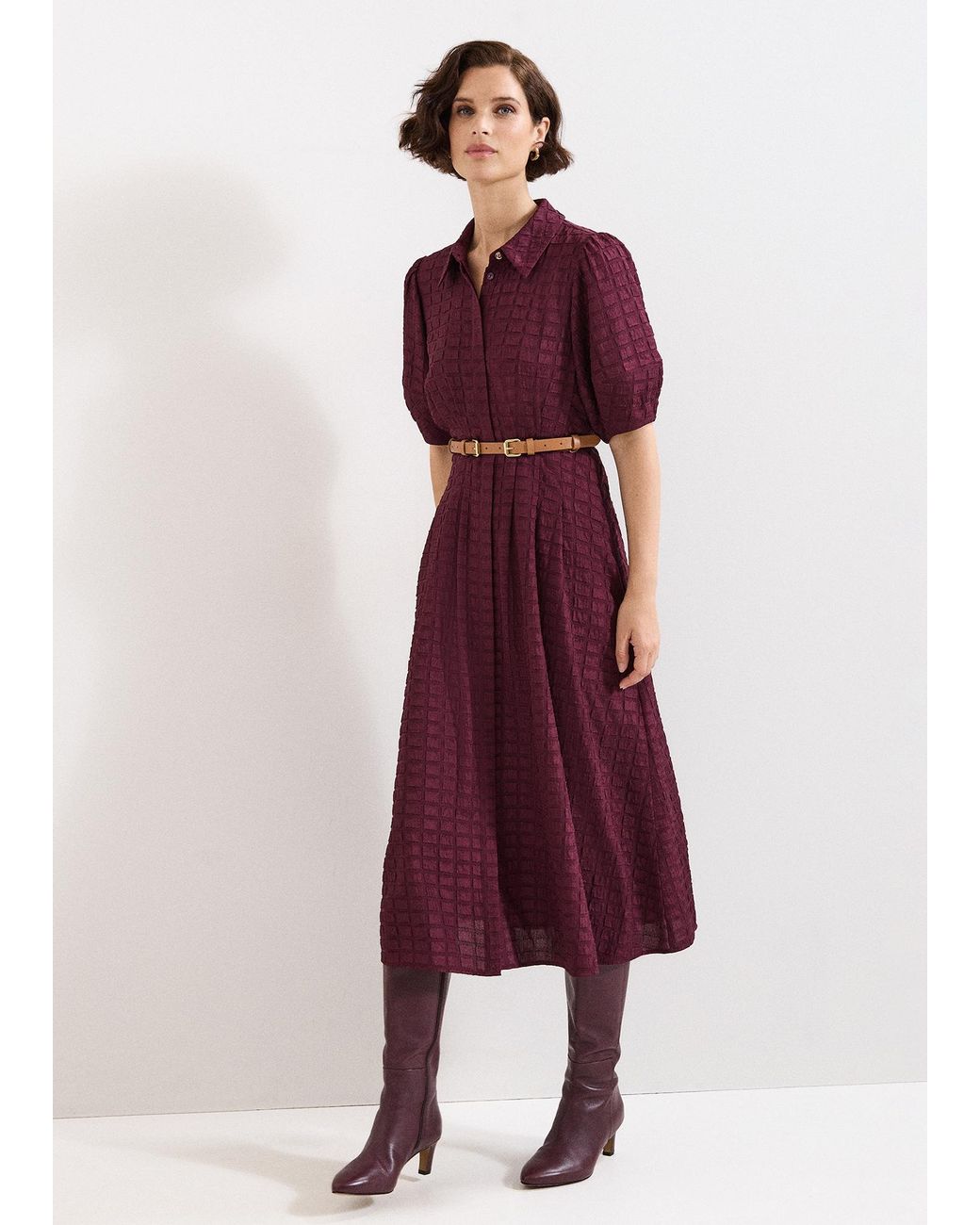 Phase Eight Brown Yasmine Textured Midi Dress