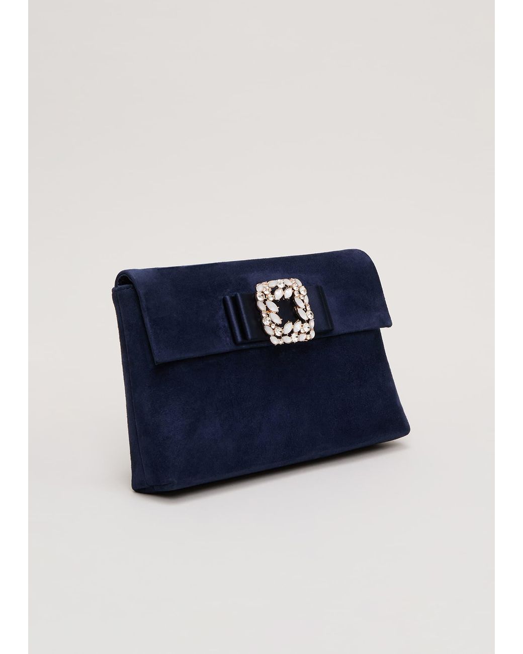 Phase Eight Blue Suede Embellished Trim Clutch Bag