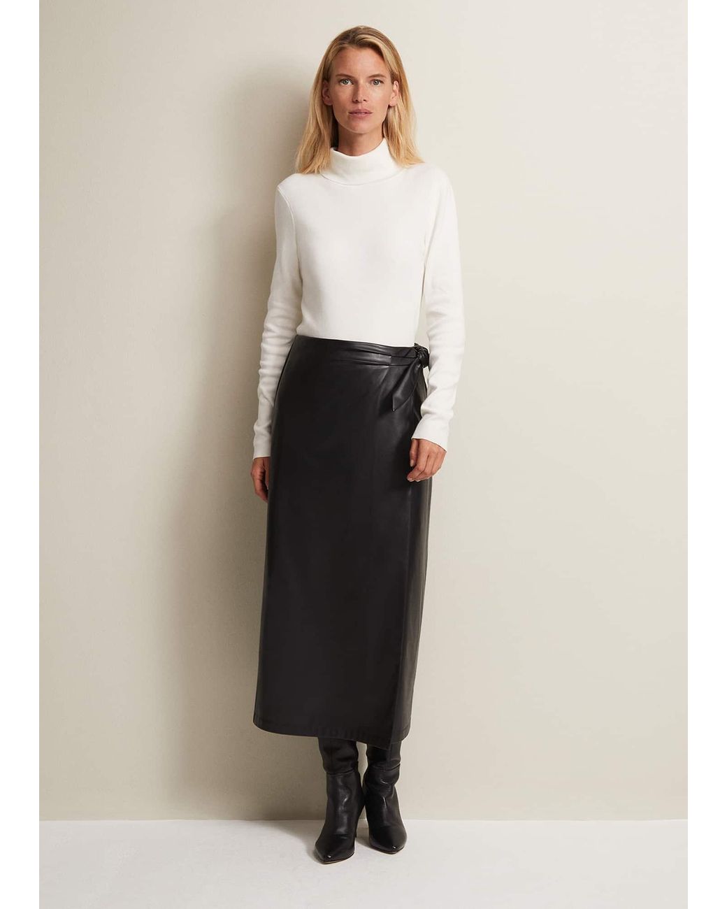 Phase Eight Natural Noha Faux Leather Wrap Maxi Skirt
