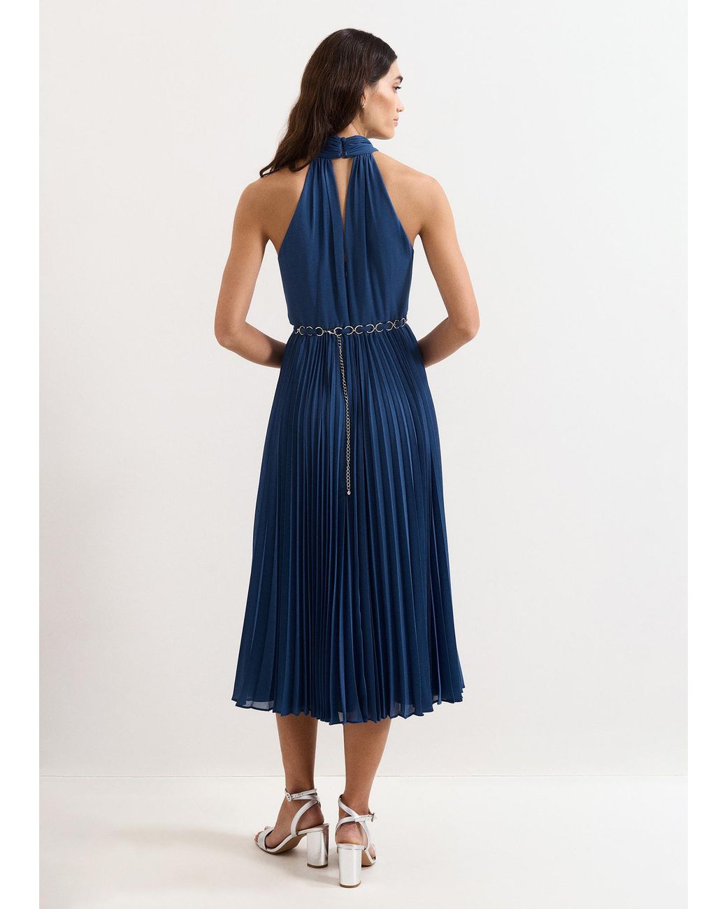 Phase Eight Blue Sathia Halterneck Pleated Midi Dress