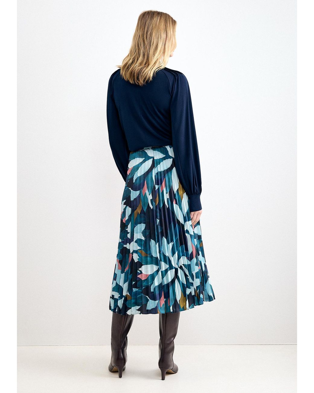 Phase Eight Blue Ebony Printed Pleated Midi Skirt