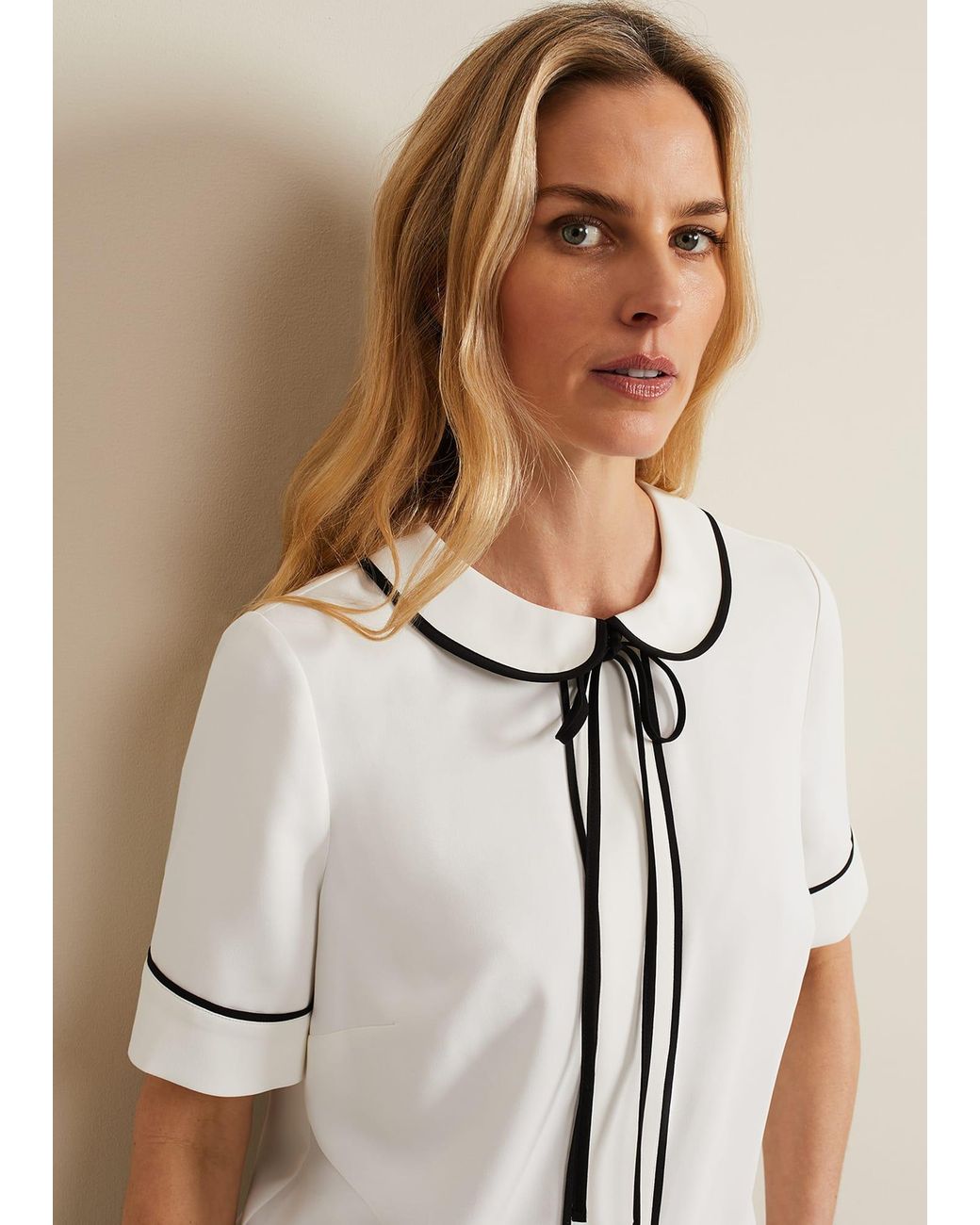 Phase Eight Natural Carys Contrast Piping Blouse