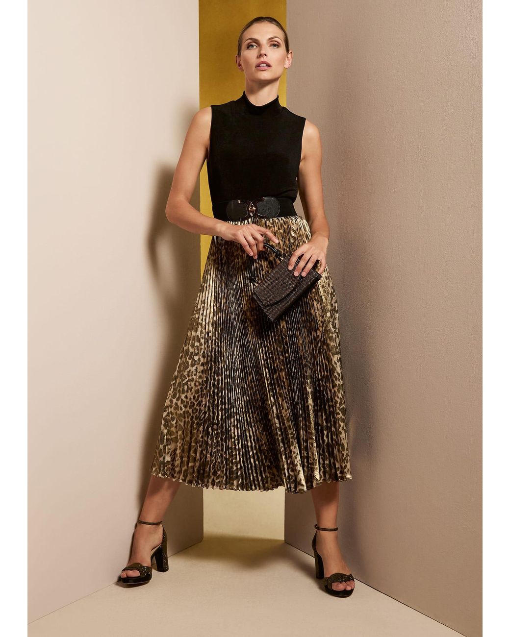 Phase Eight Brown Meloni Jersey Leopard Pleat Midi Dress