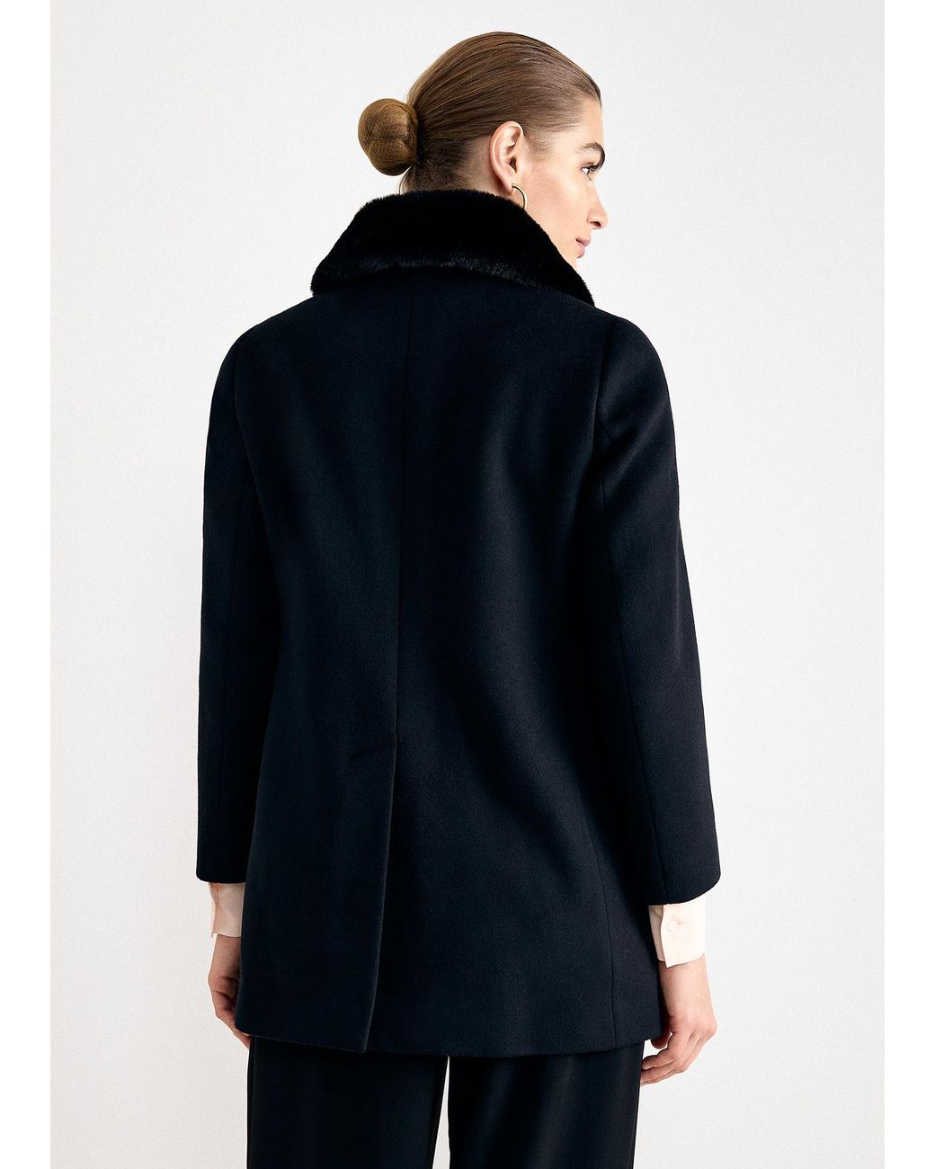 Phase Eight Blue Issy Faux Fur Collar Wool Coat