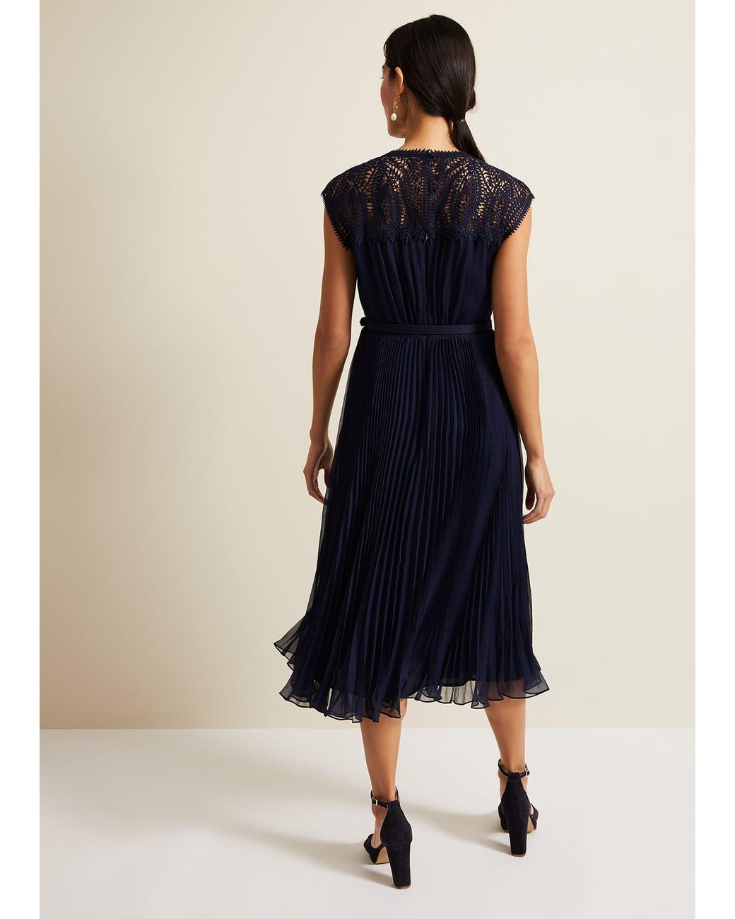Phase Eight Blue Makaela Pleat Embroidered Dress