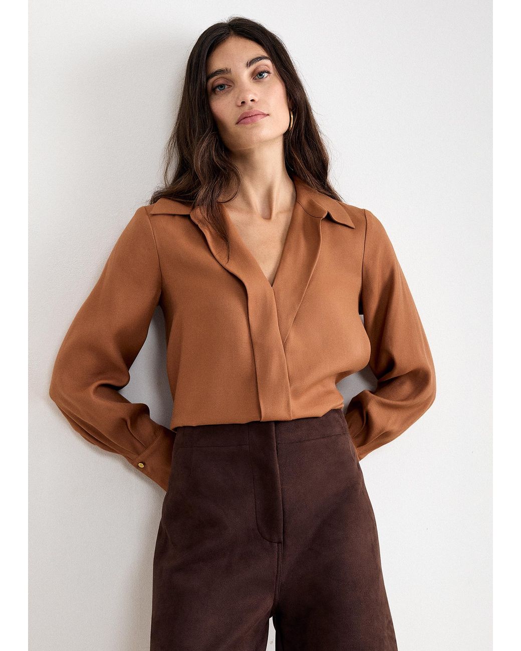 Phase Eight Brown Rihannon Wrap Long Sleeve Shirt