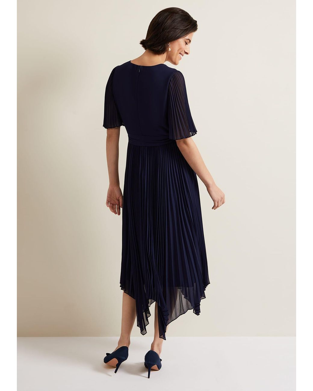 Phase Eight Blue Kendall Pleated Midi Dress
