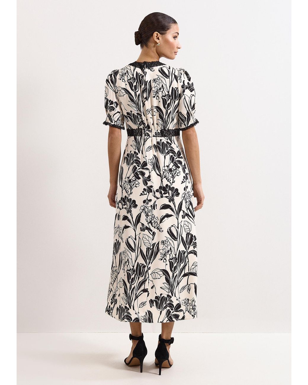 Phase Eight White Feyre Floral Slip Satin Midi Dress