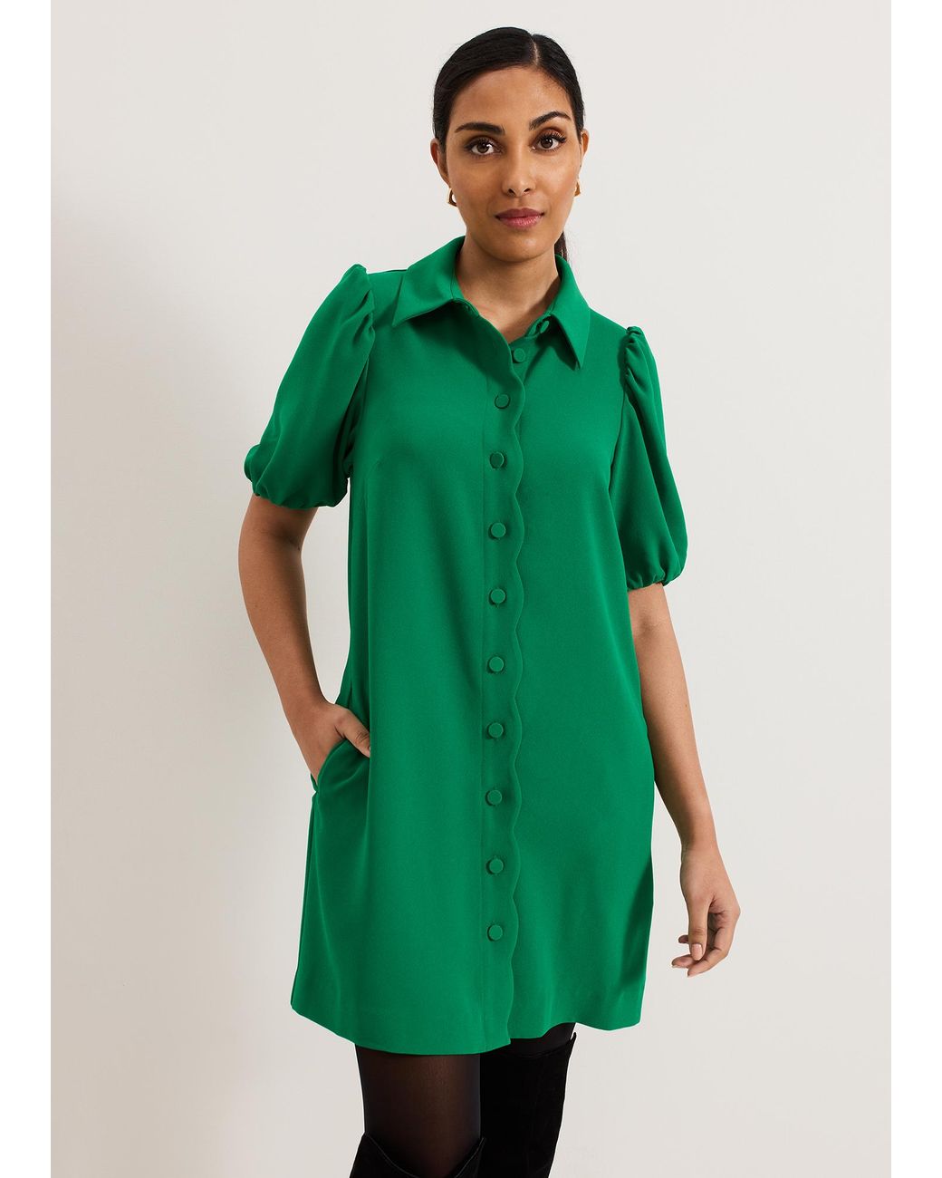Phase Eight Green Petite Candice Scallop Dress