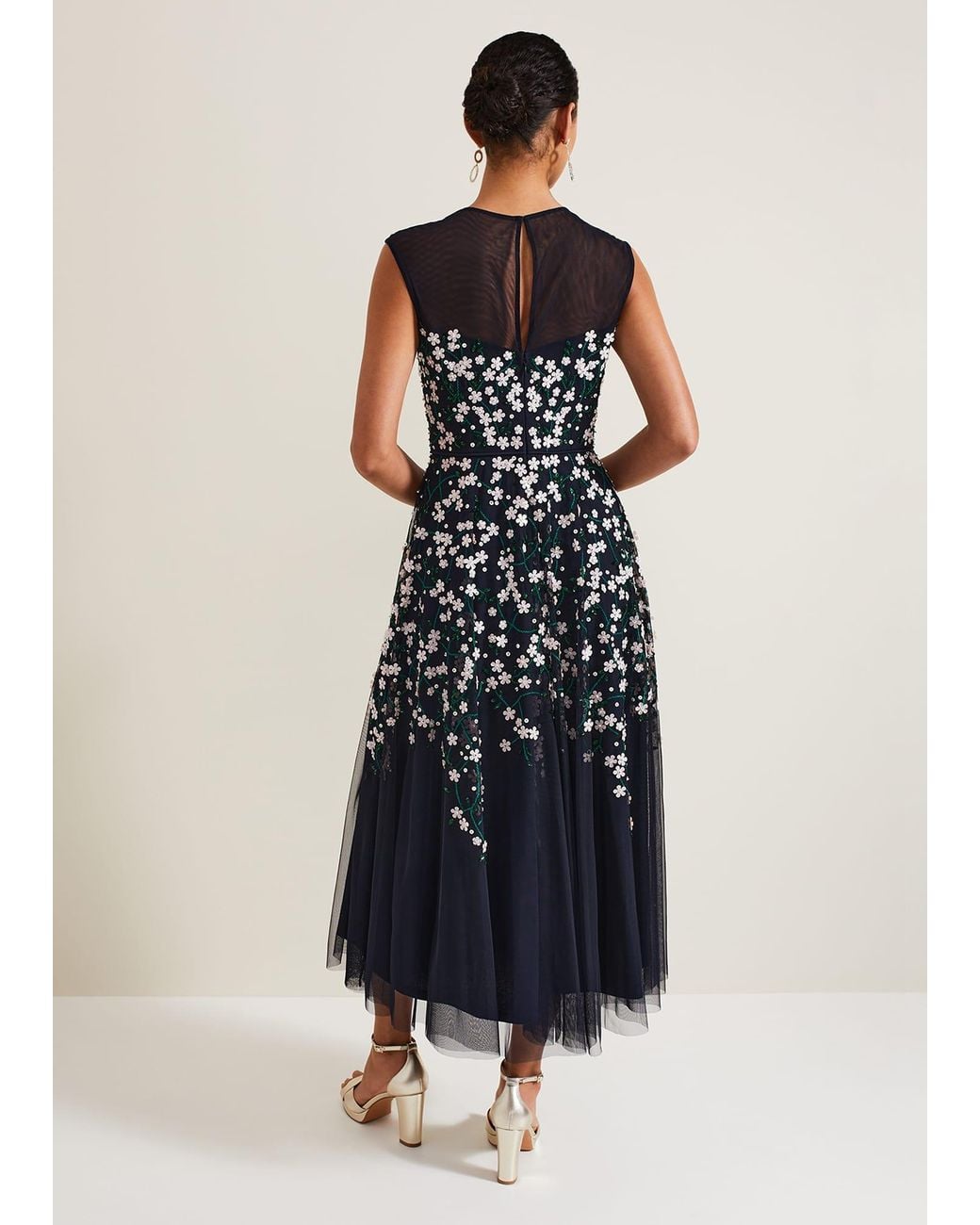 Phase Eight Blue Ellen Blossom Beaded Midi Dress