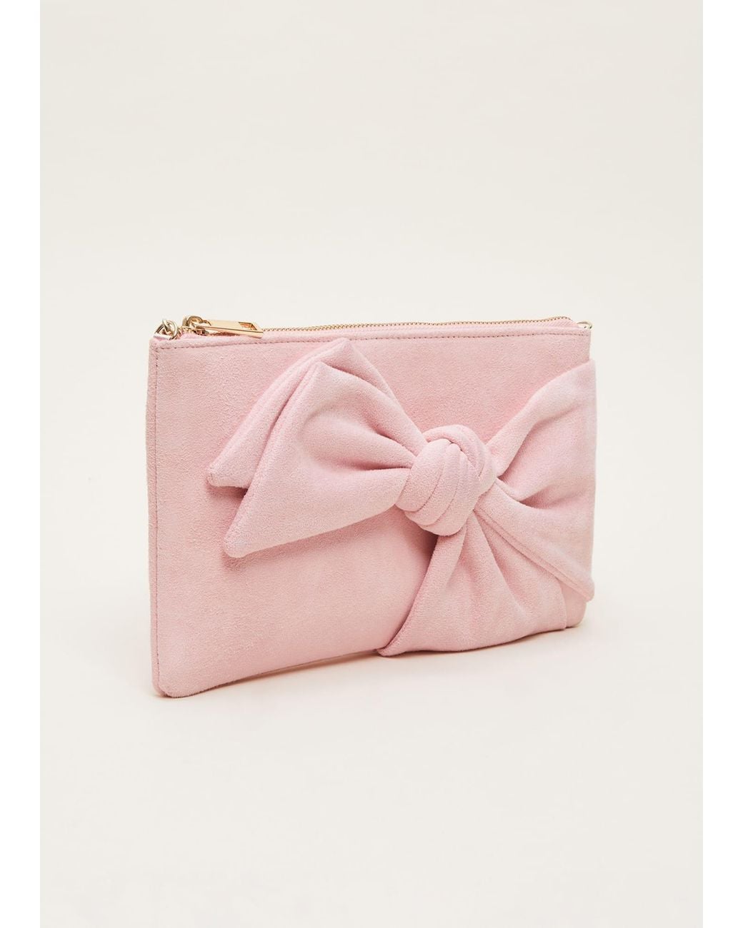 Phase Eight Pink Suede Bow Clutch Bag