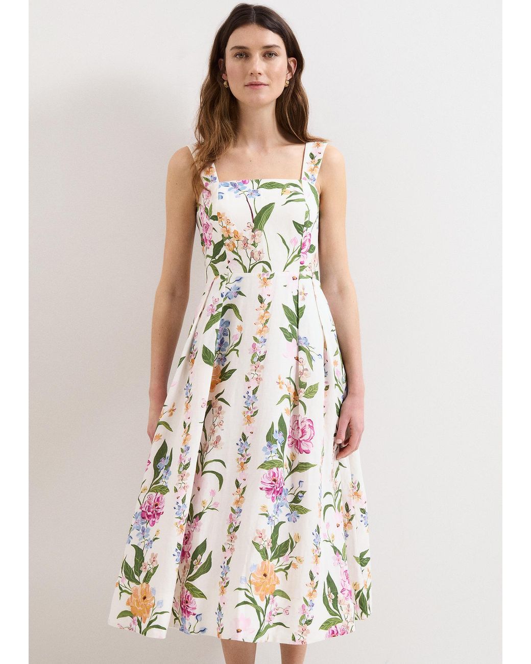 Phase Eight White Lucia Floral Linen Midi Dress