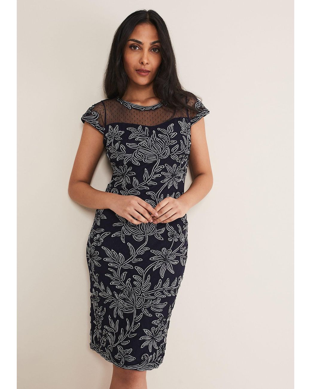 Phase Eight Blue Petite Zila Tapework Dress