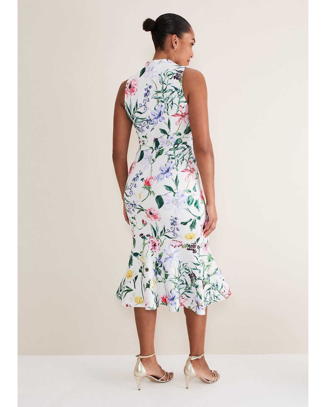 Phase Eight White Tina Floral Fit And Flare Midi Dress