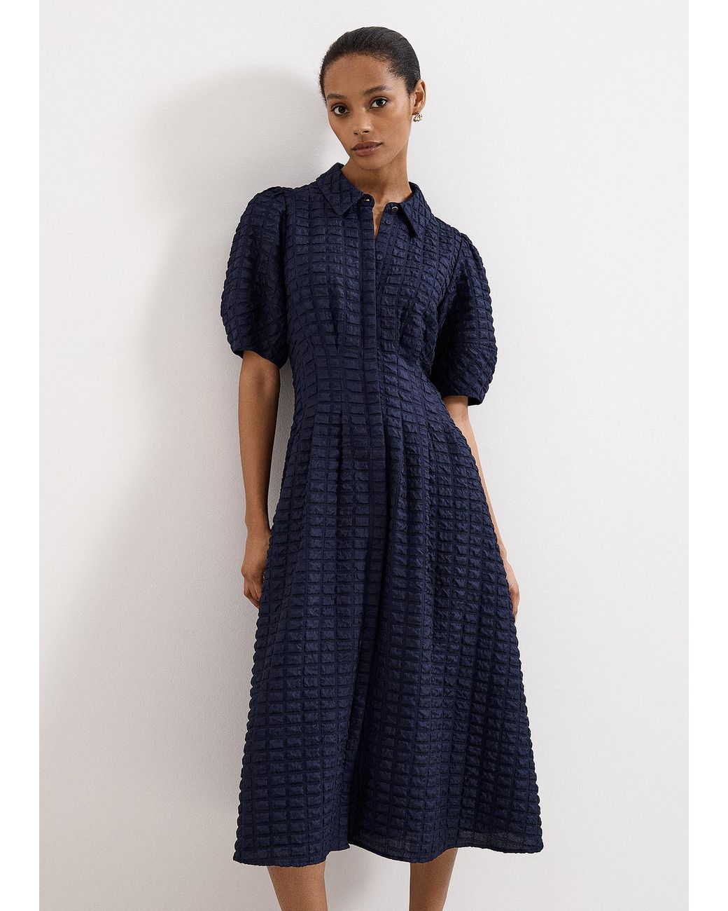 Phase Eight Blue Petite Yasmine Textured Midi Dress