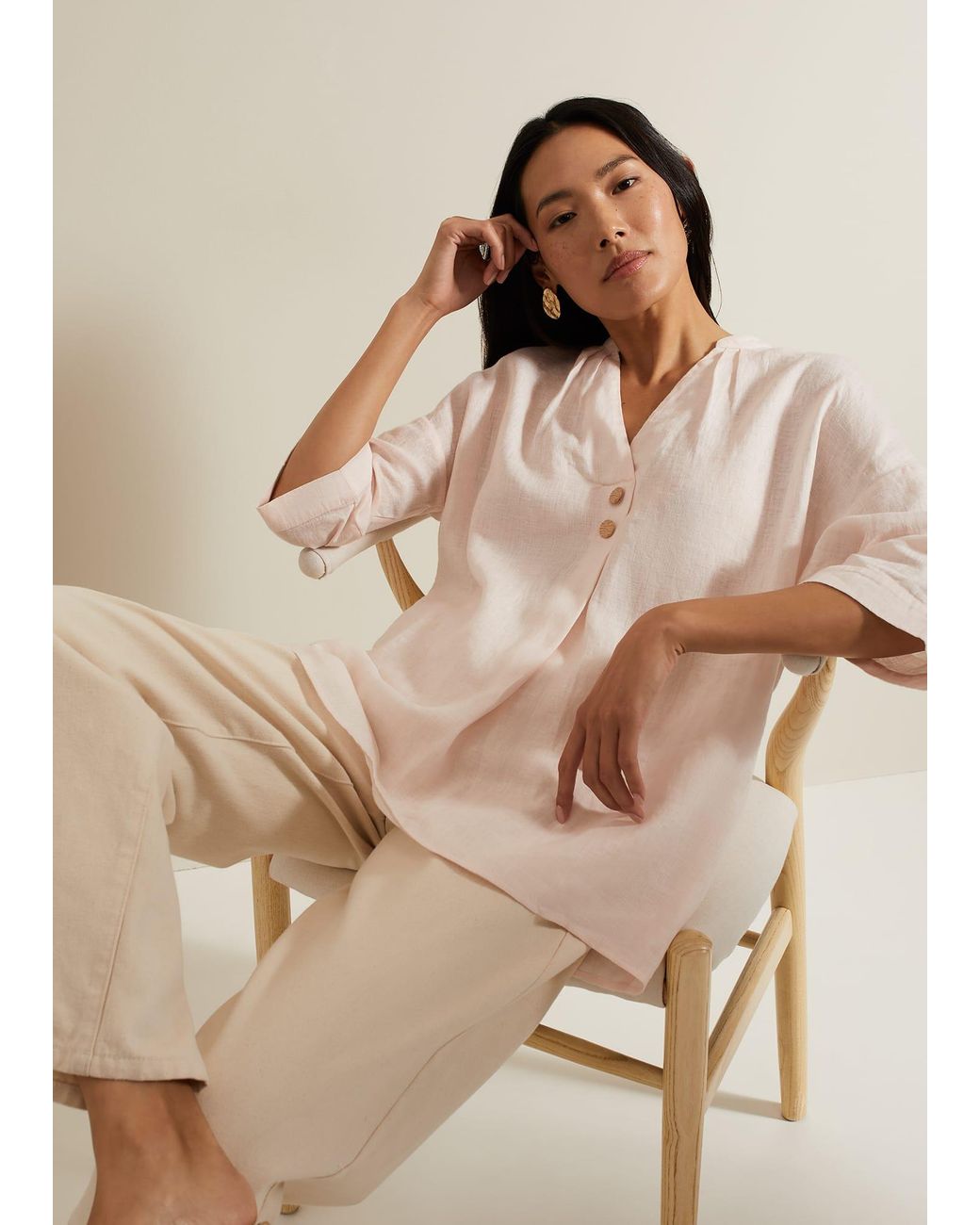 Phase Eight Natural Posie Button Front Linen Shirt