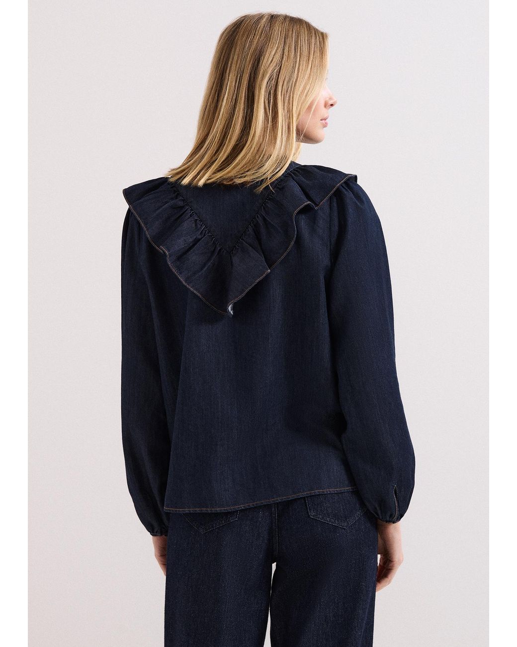 Phase Eight Blue Alexia Denim Ruffle Blouse