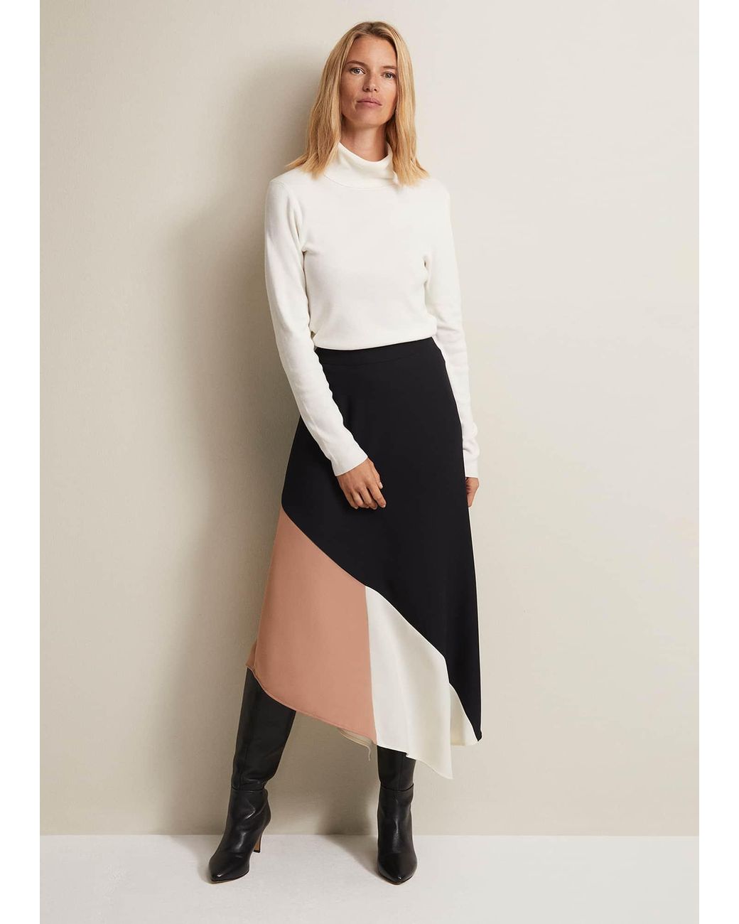 Phase Eight Natural Zelaina Asymmetric Midi Skirt