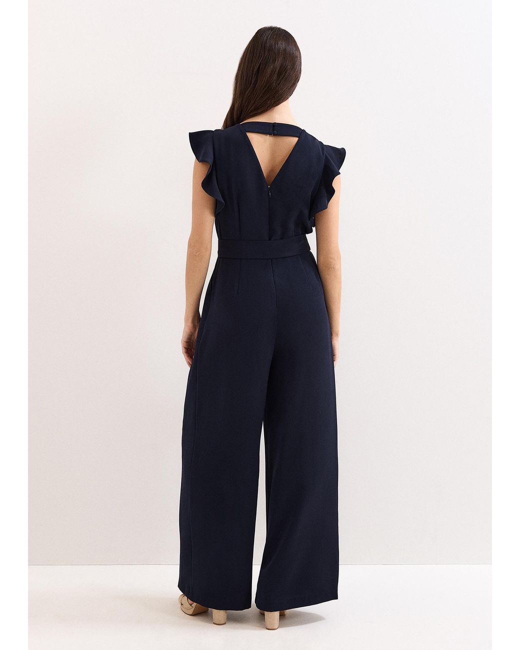 Phase Eight Blue Kallie V Neck Frill Jumpsuit