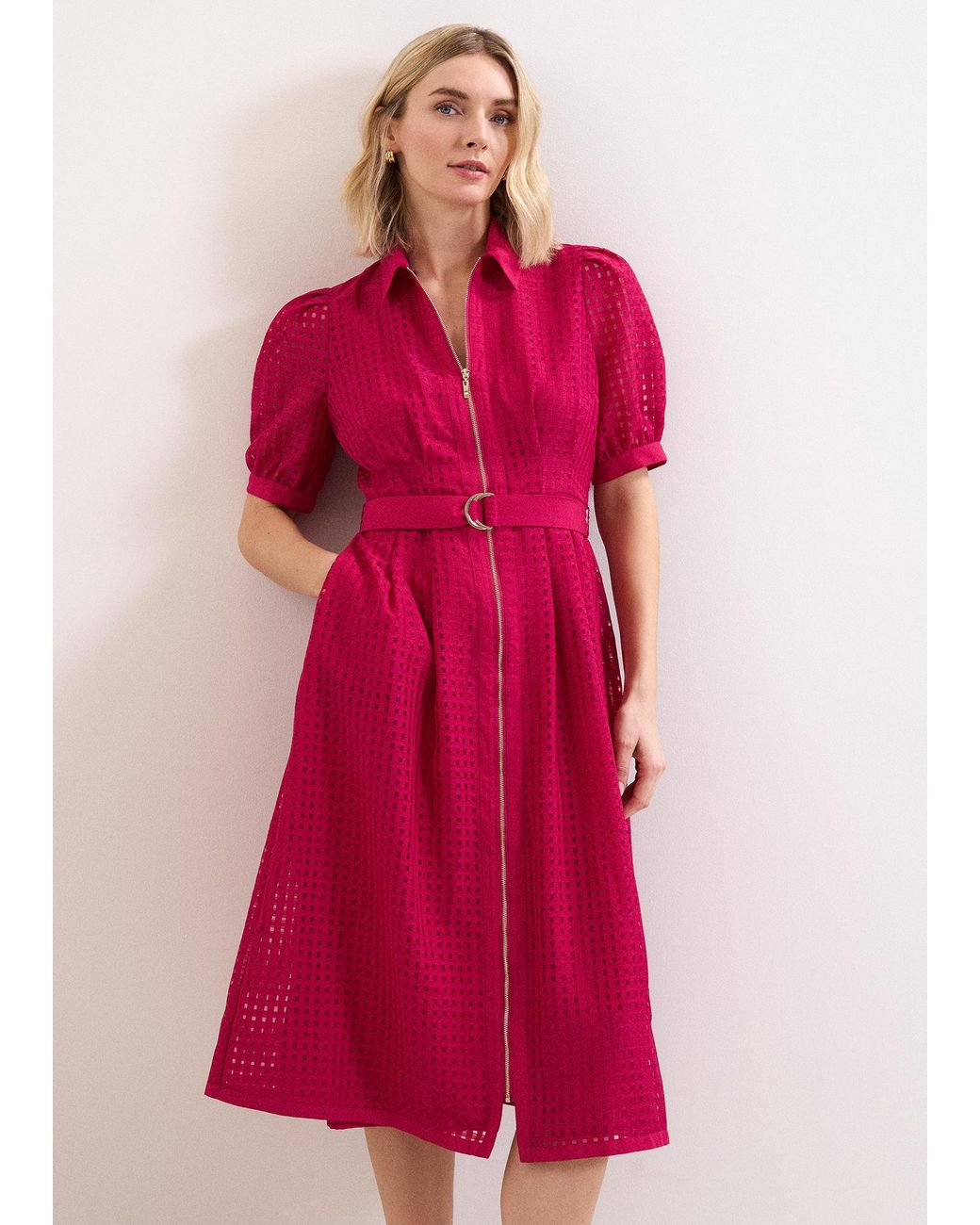 Phase Eight Pink Petite Carey Zip Shirt Midi Dress