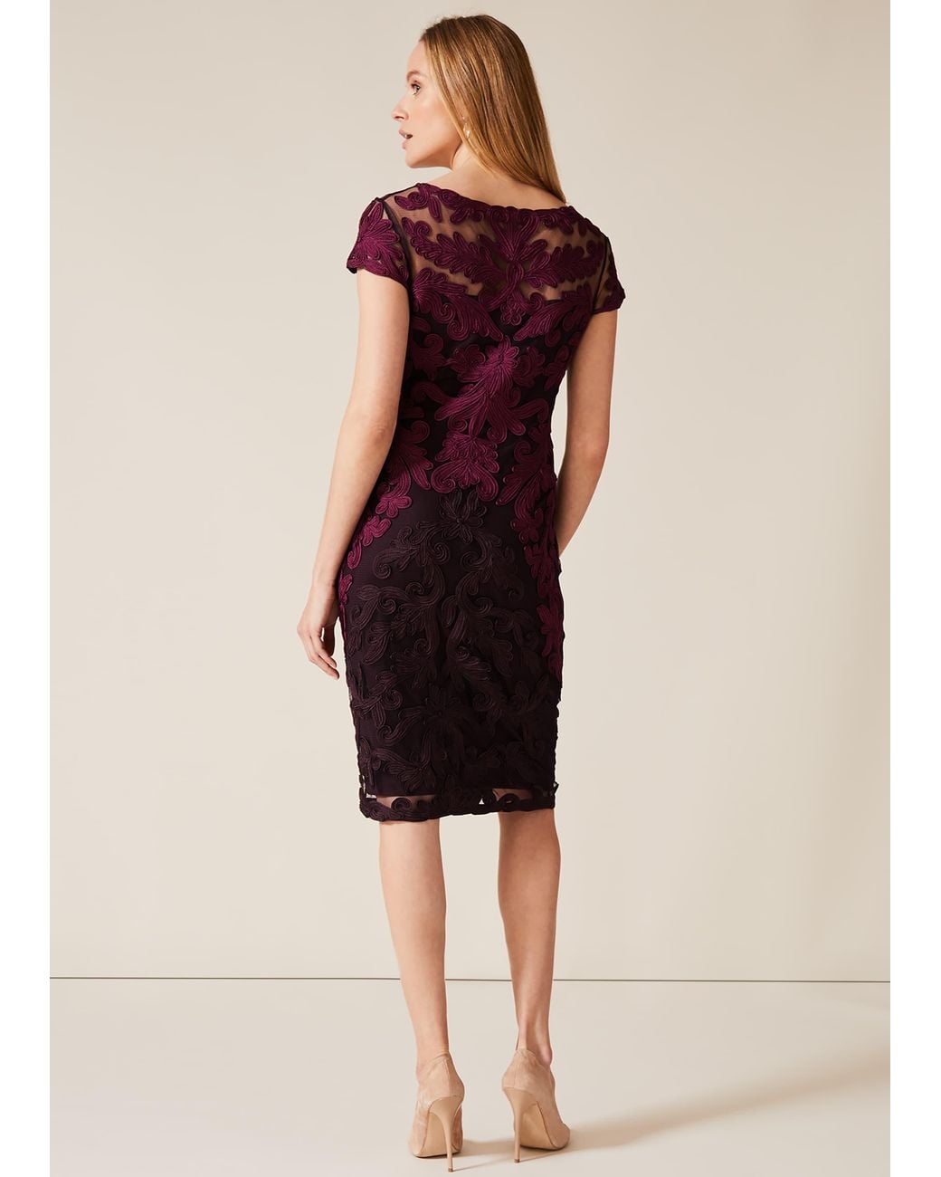 Phase Eight Purple Aida Tapework Lace Dress