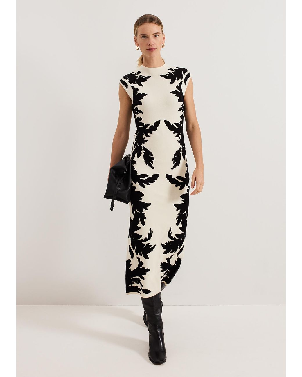 Phase Eight White Beth Jacqaurd Knitted Dress