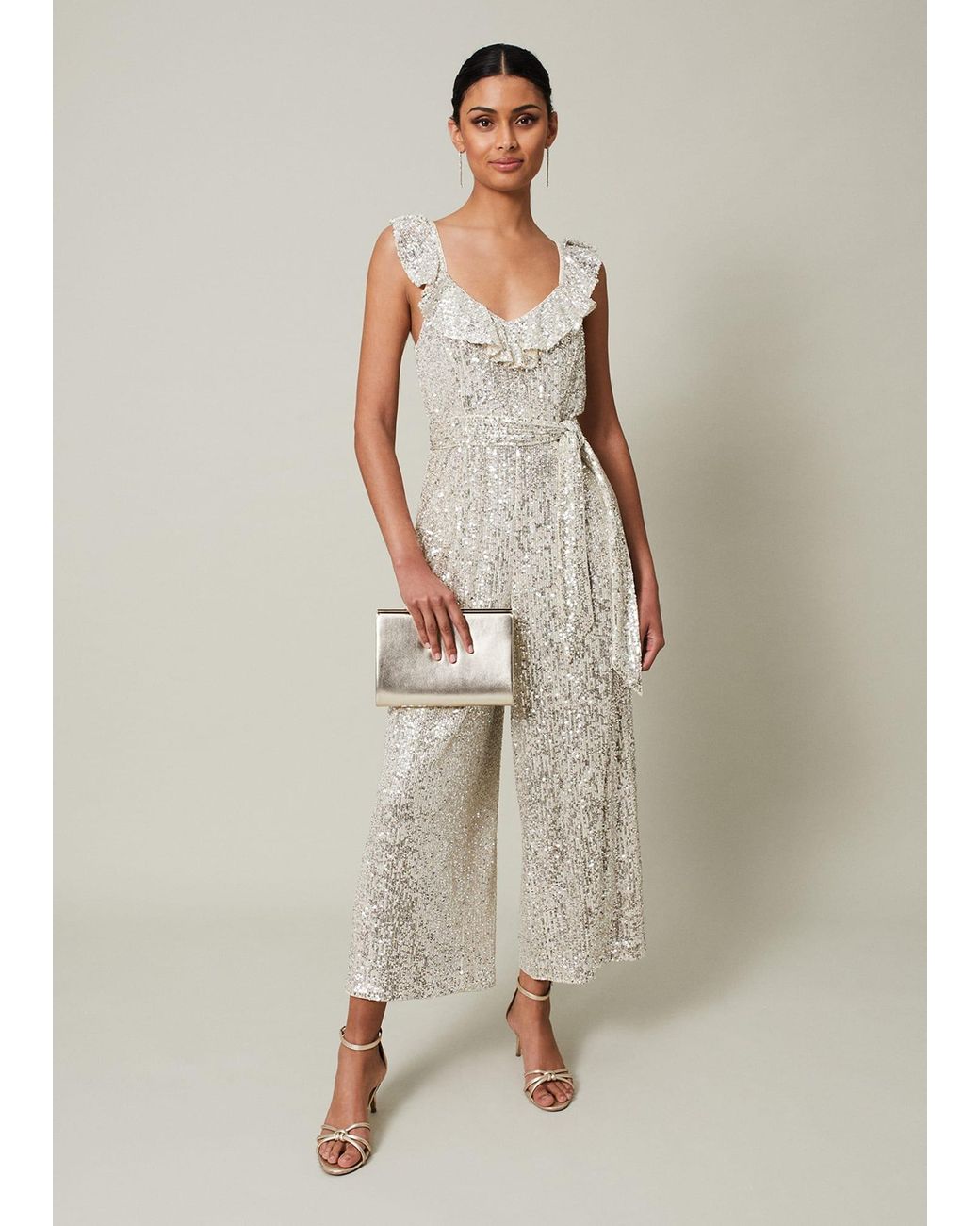 Phase Eight Natural Tazanna Sequin Wide Leg Jumpsuit
