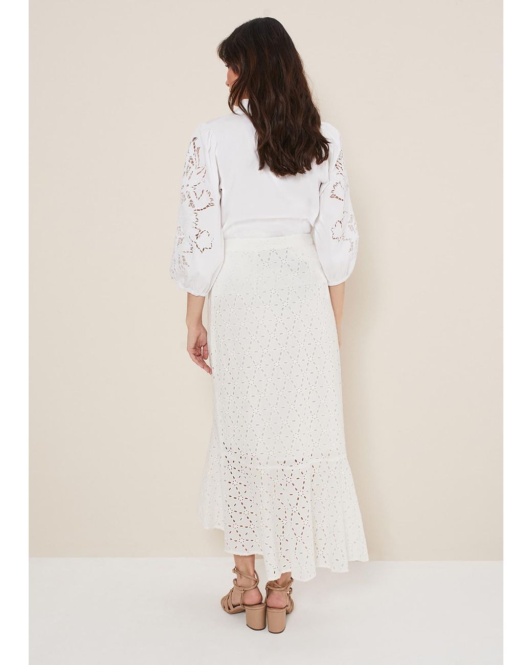 Phase Eight Natural Abla Broderie Midi Skirt
