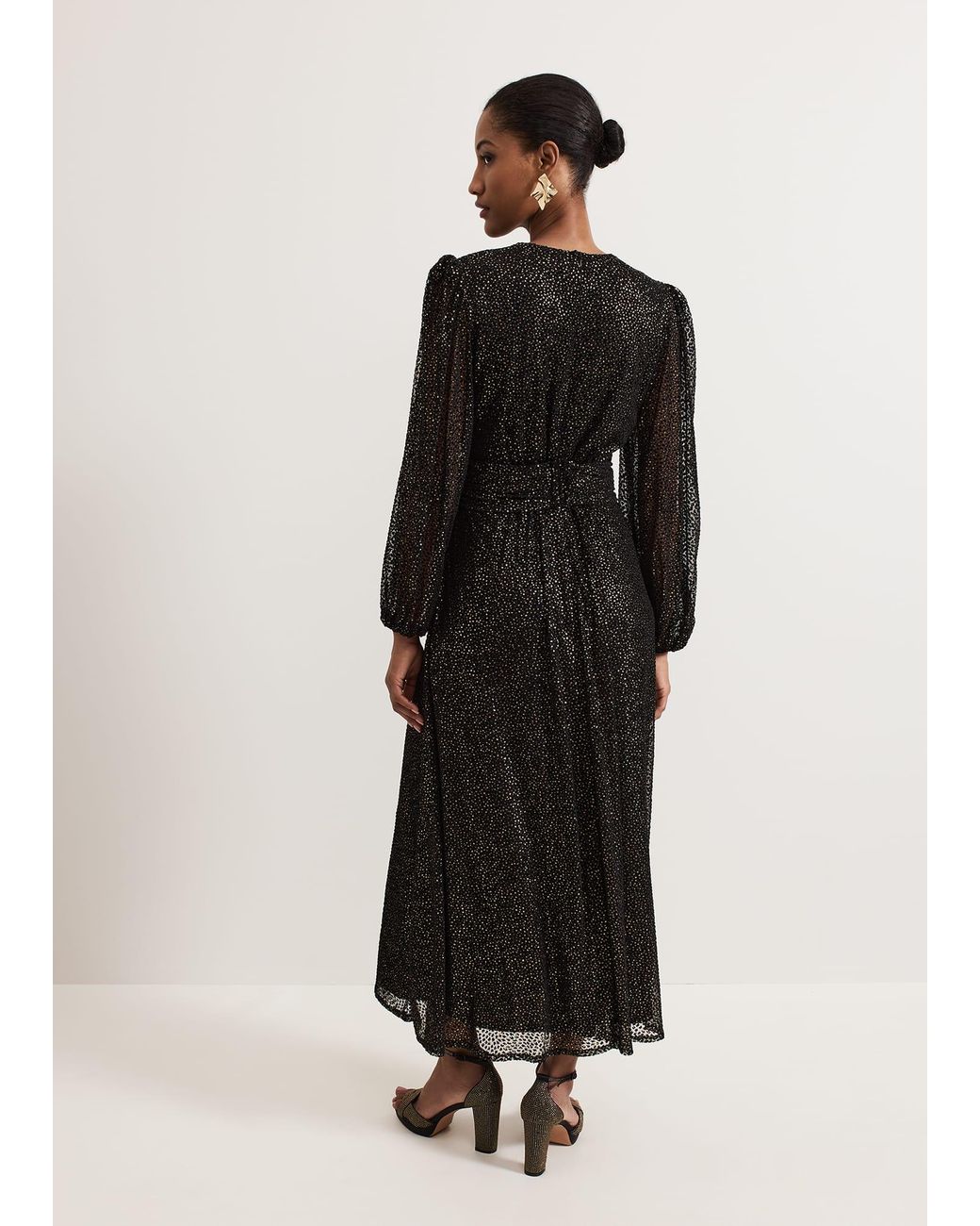 Phase Eight Black Emre Shimmer Burnout Midi Dress