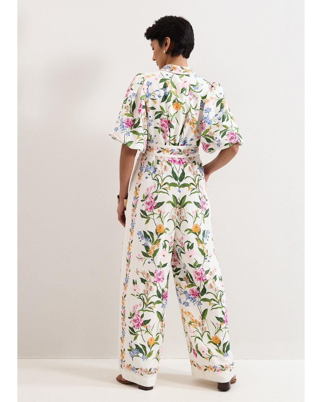 Phase Eight White Petite Camilla Floral Tie Waist Jumpsuit