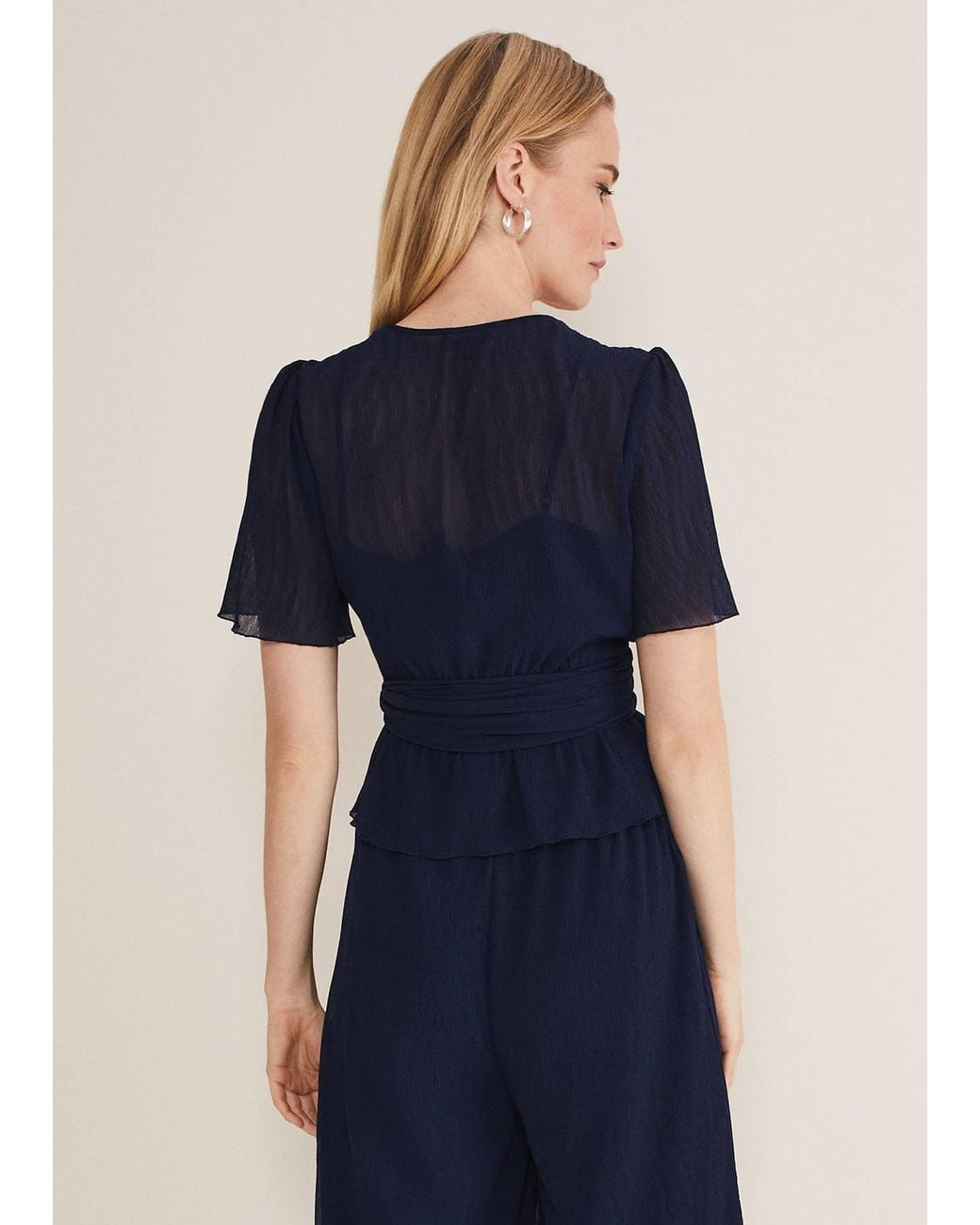 Phase Eight Blue Aster Plisse Wrap Top Co-Ord