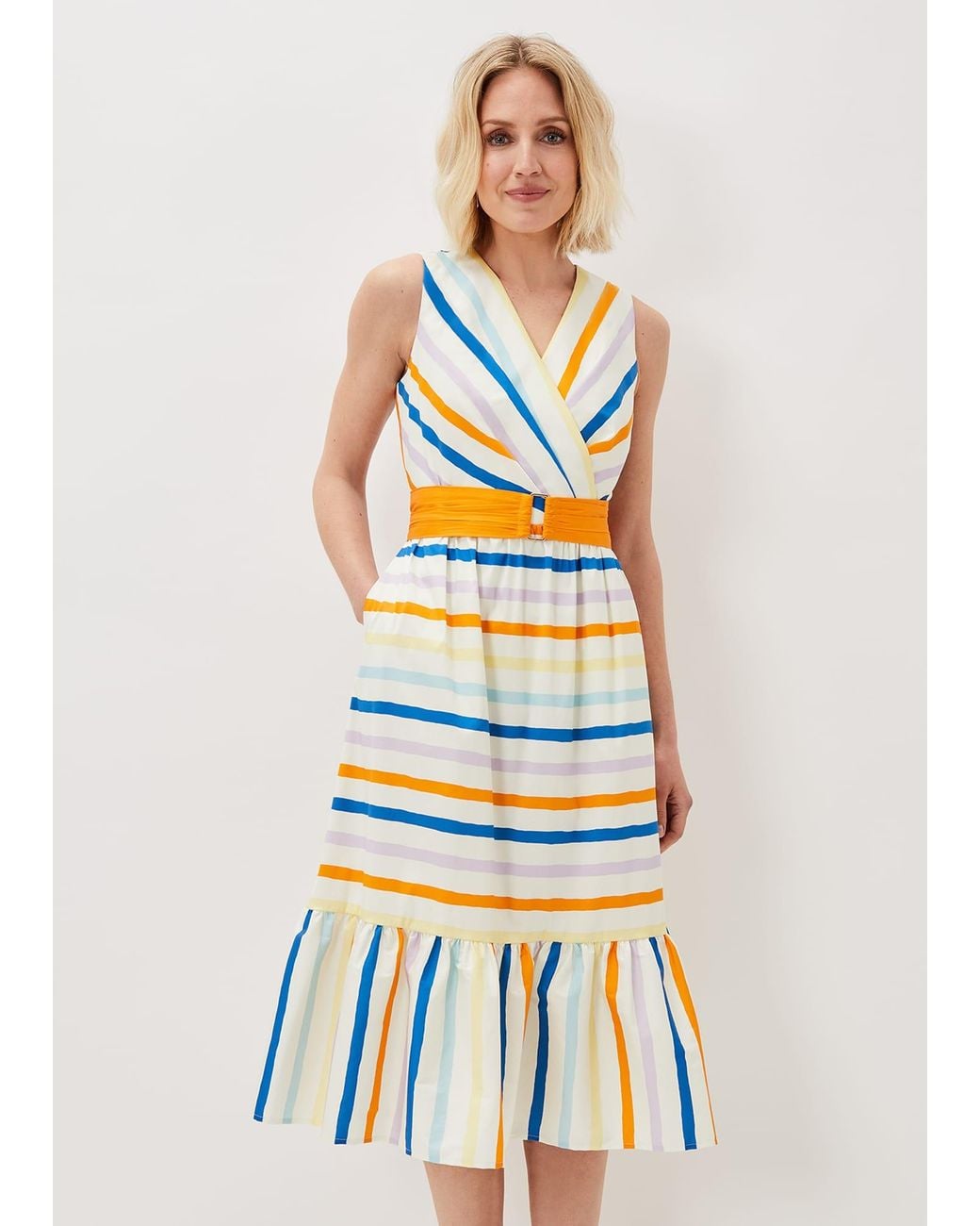 Phase Eight Multicolor Riley Cotton Striped Midi Dress