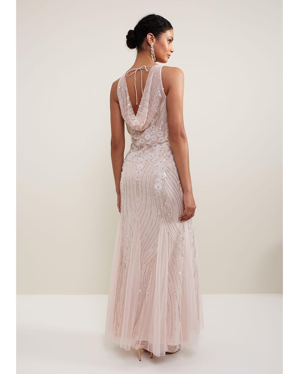 Phase Eight Pink Lexi Ditsy Beaded Cowl Maxi Dress