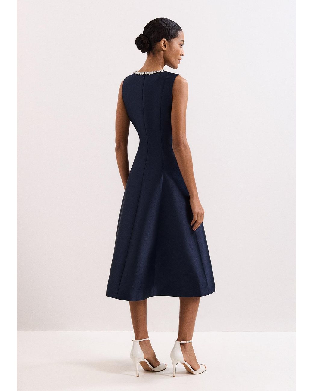 Phase Eight Blue Judy Satin Twill Jewelled Dress