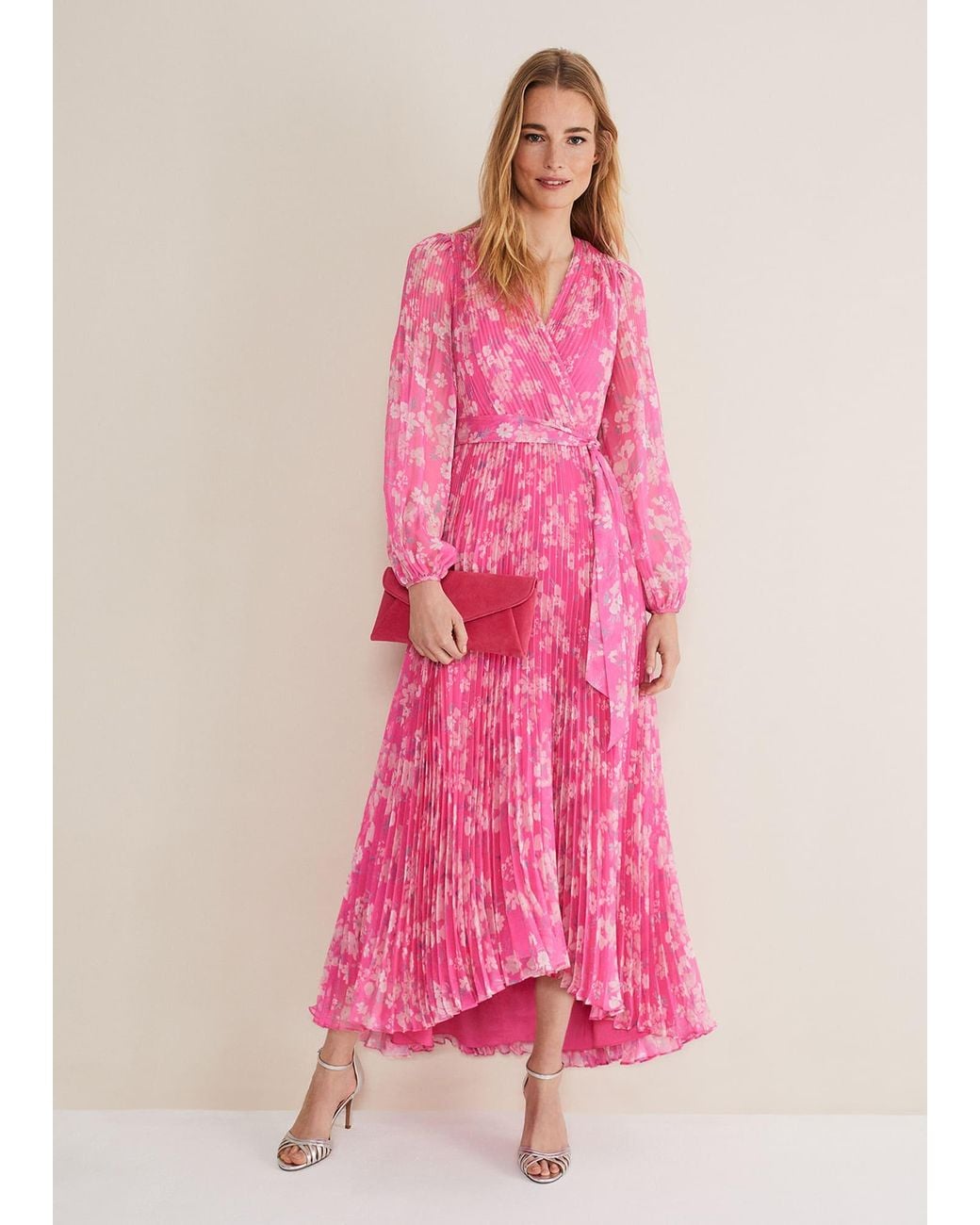 Phase Eight Pink Hayley Floral Pleated Maxi Dress
